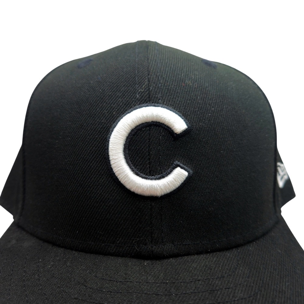 New Era 59FIFTY Chicago Cubs Black White Fitted Hat Size 7 3/8 MLB Baseball Cap - Picture 8 of 12